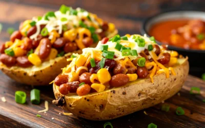Cheesy Baked Potato Boats with Beans & Corn